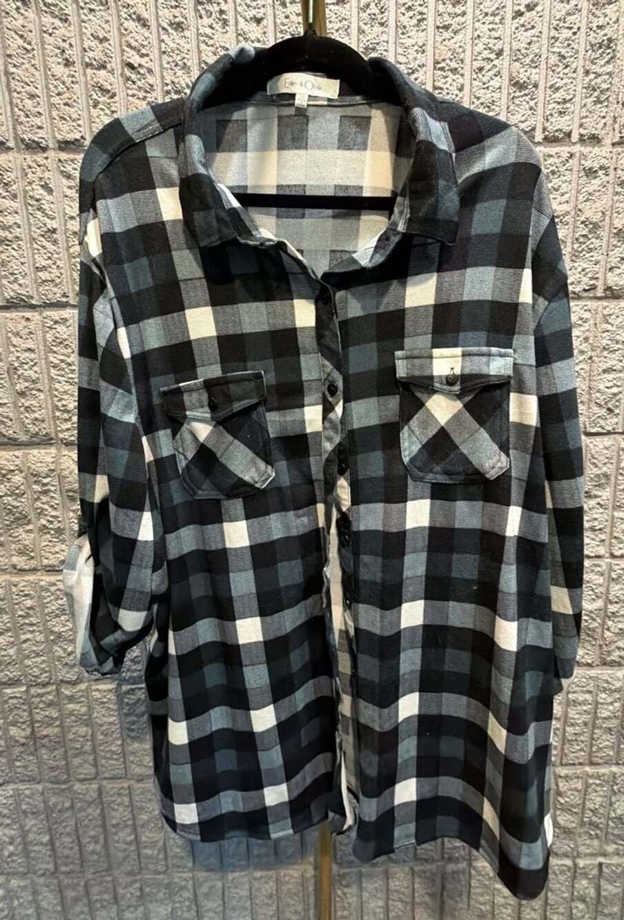 597 Eden & Olivia Plaid Button Down Shirt Size 3X Black